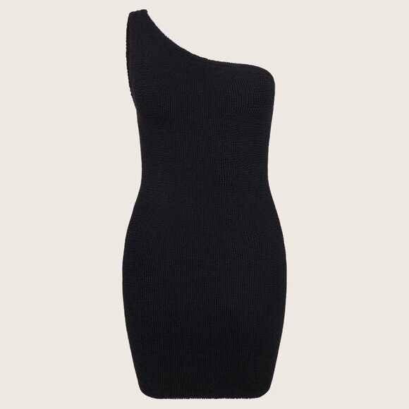 Hunza G NANCY DRESS Flattering One-Shoulder Mini Dress - Black One Size (2-12) - Picture 7 of 10